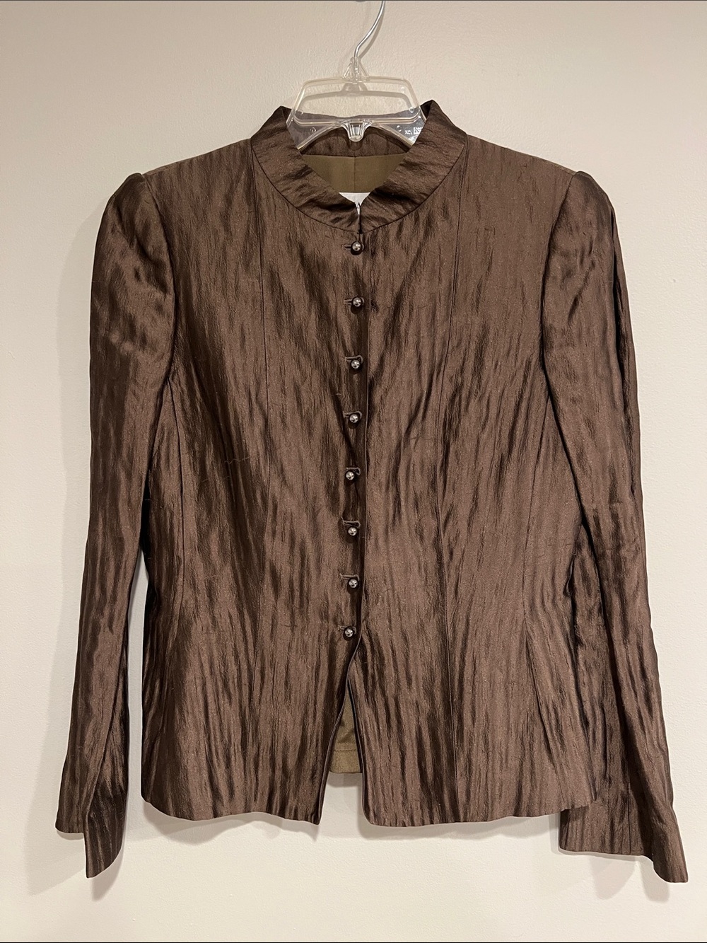 Armani Collezioni Brown Textured Button-Front Women's Top